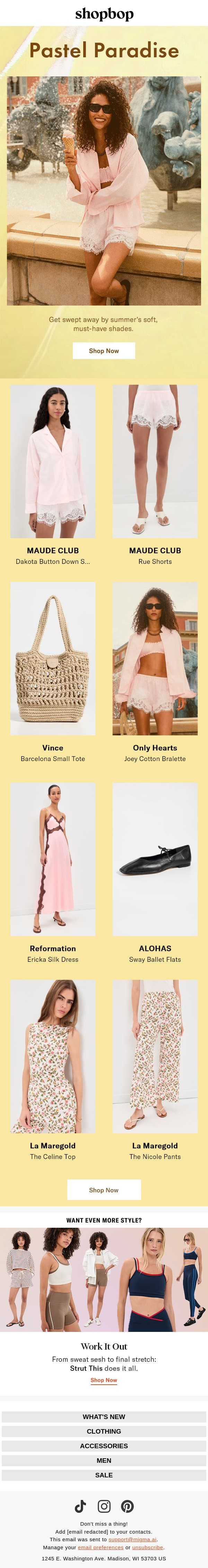 Enter pastel paradise email from Shopbop screenshot