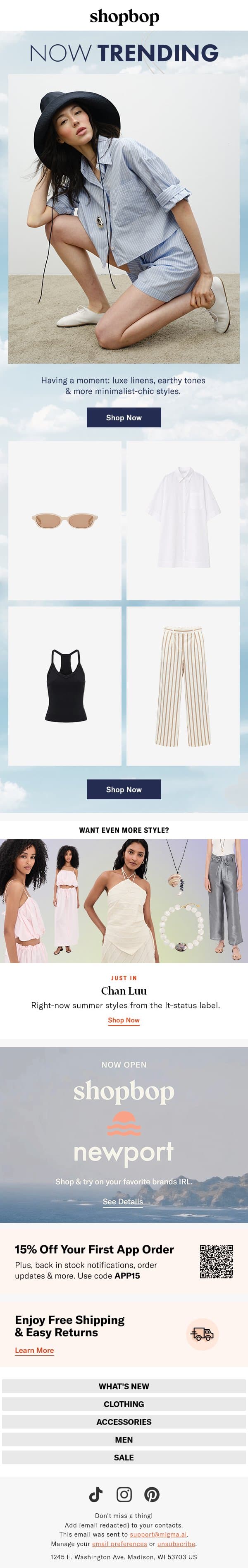 Now trending: minimalist mood email from Shopbop screenshot