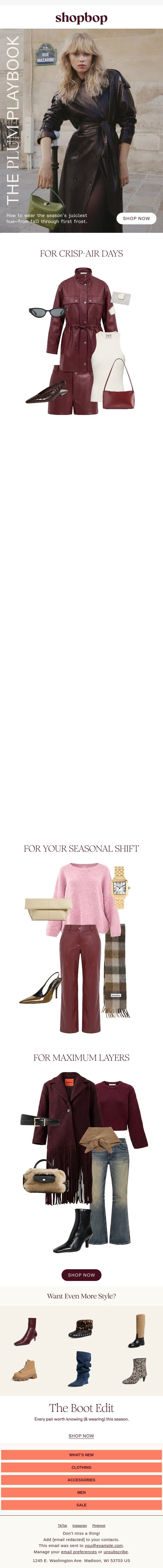 It color of the season email from Shopbop screenshot