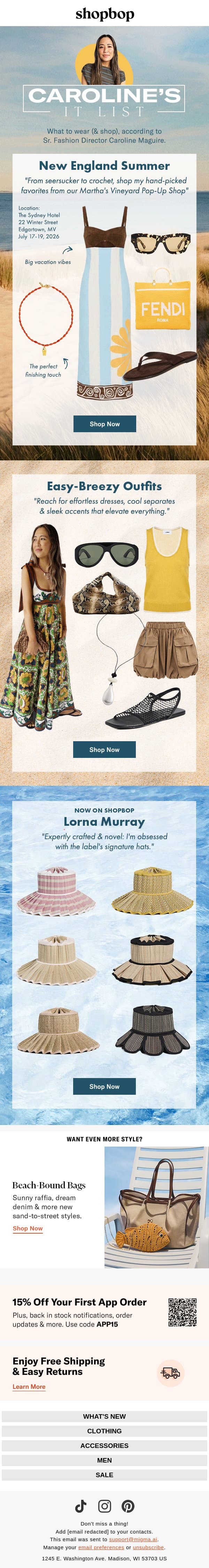 Caroline's high-summer It list email from Shopbop screenshot