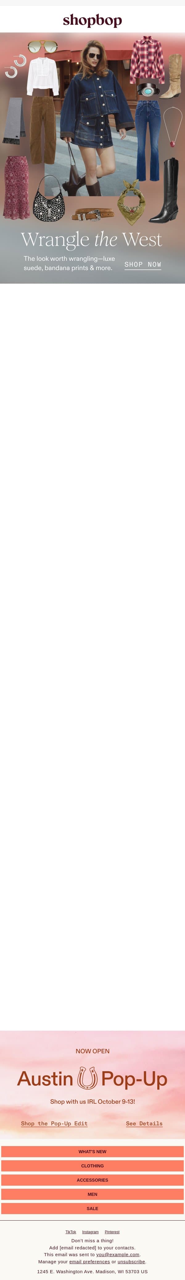 Trending: best of the West email from Shopbop screenshot