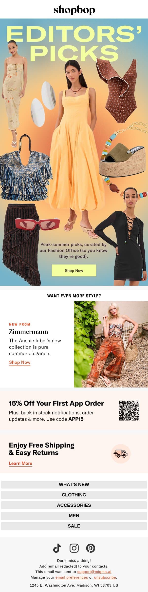 In our Fashion Office's bags 🛍️ email from Shopbop screenshot