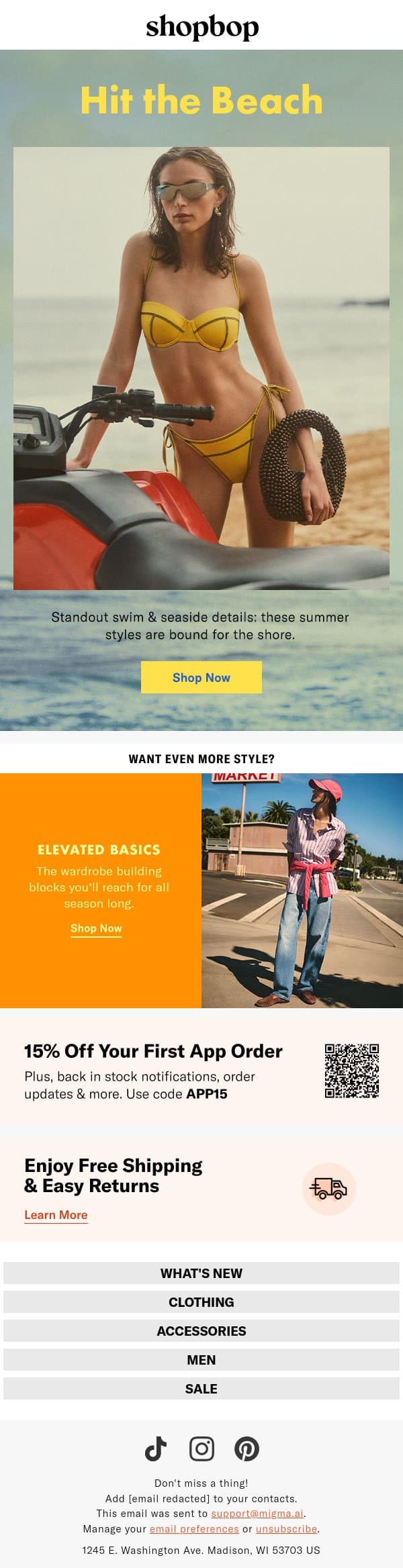 Your beach style checklist email from Shopbop screenshot