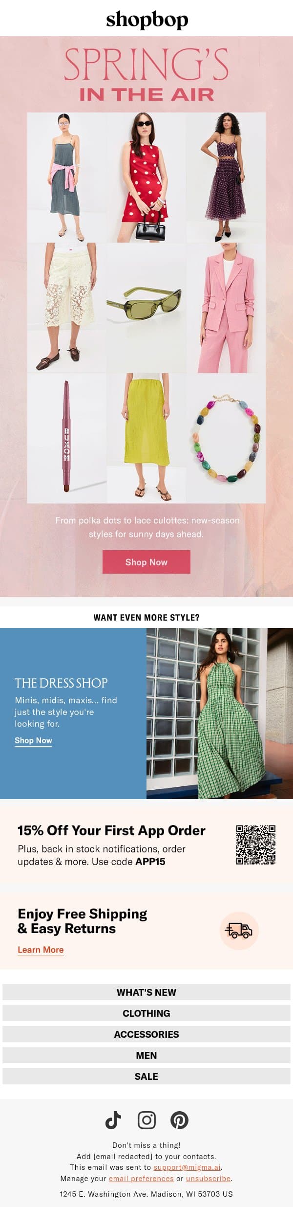 Sunny style ahead email from Shopbop screenshot