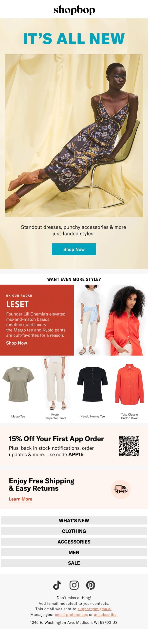 New. Arrivals. Day. email from Shopbop screenshot