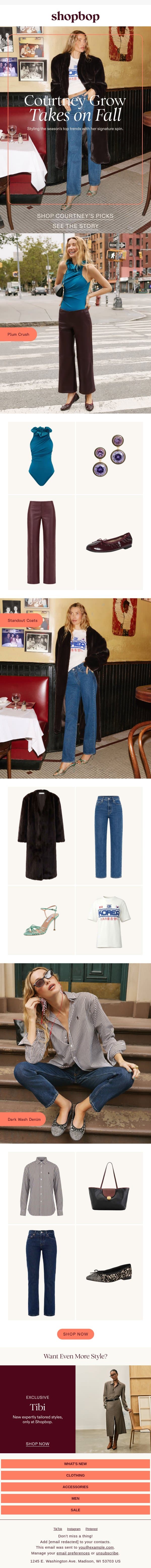 Courtney Grow's fall obsessions email from Shopbop screenshot