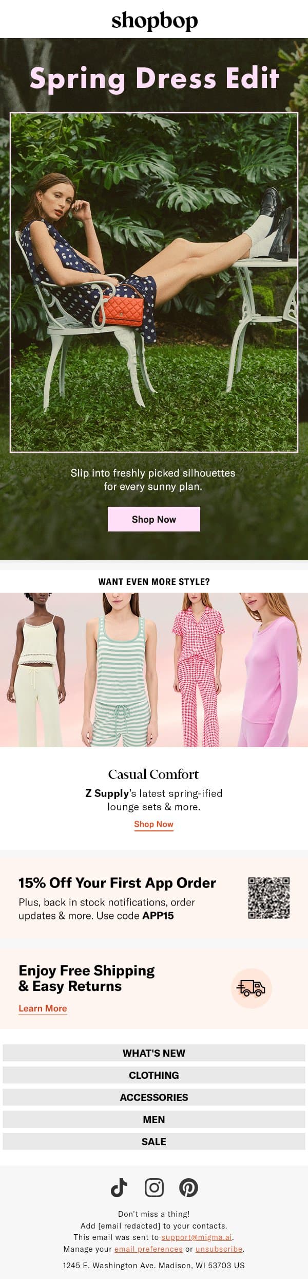 Dreamy. New. Dresses. email from Shopbop screenshot