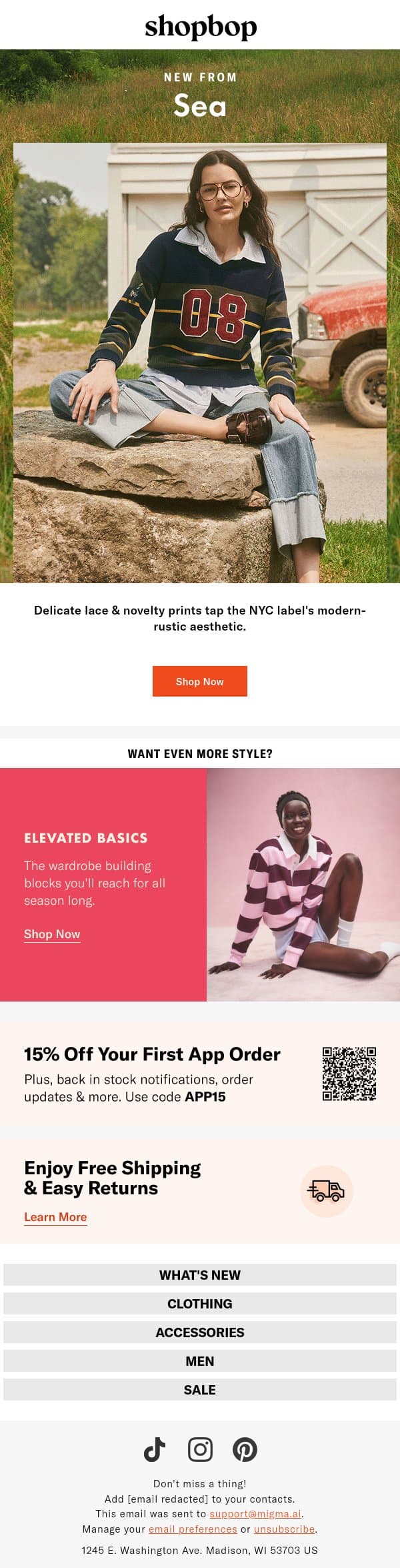 Eclectic cool: Sea email from Shopbop screenshot