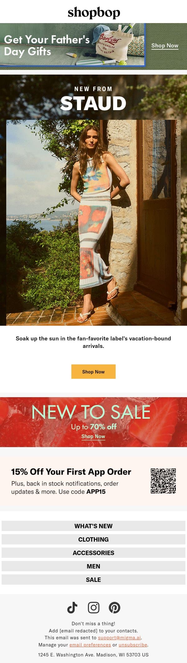 Vacation with STAUD email from Shopbop screenshot