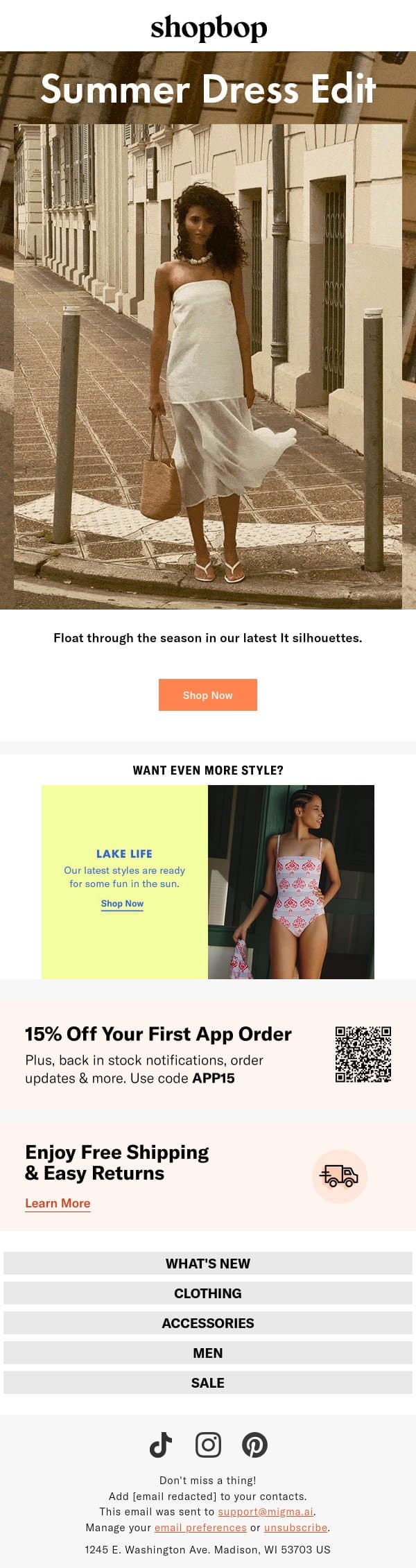 The summer dress edit email from Shopbop screenshot