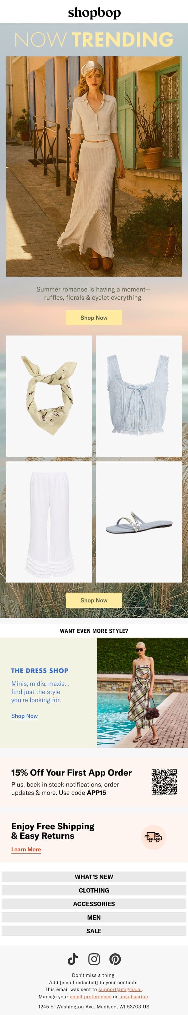Trending: soft romance email from Shopbop screenshot