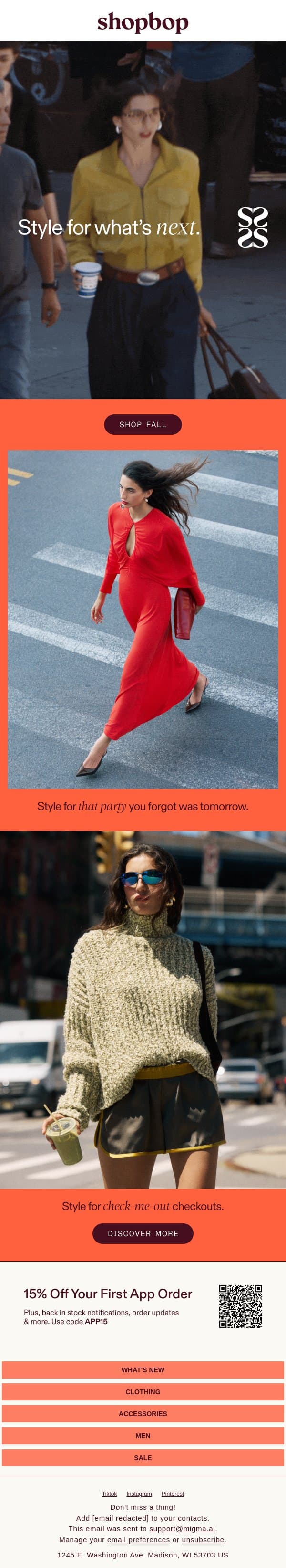 NEW: Style for what's next email from Shopbop screenshot