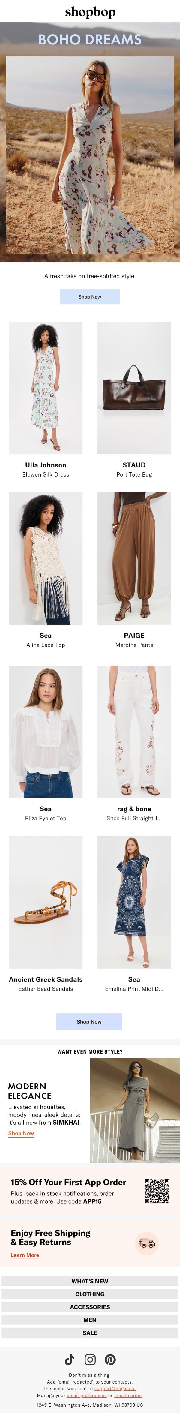 Boho is back email from Shopbop screenshot