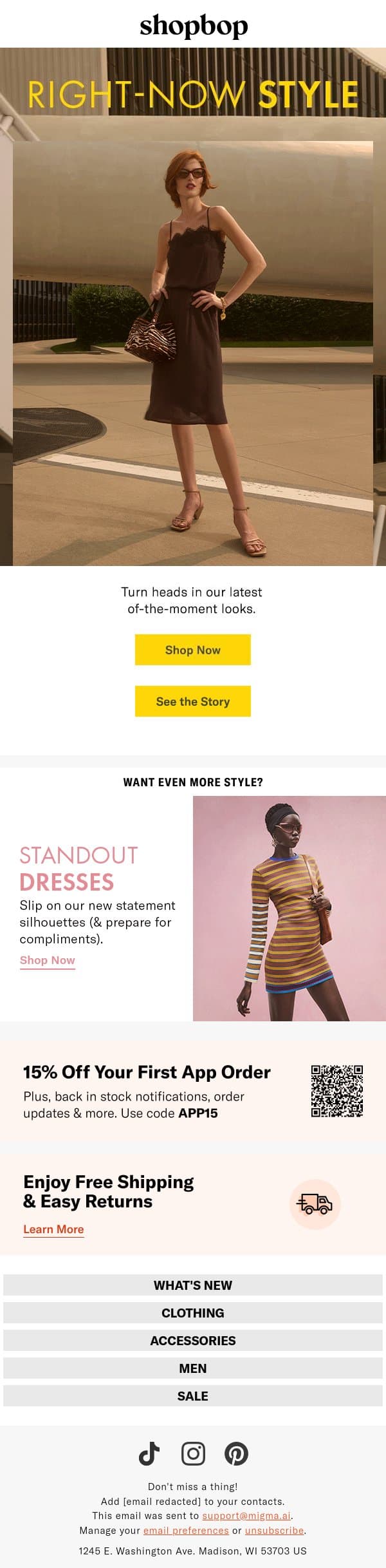 Statement styles for right now email from Shopbop screenshot
