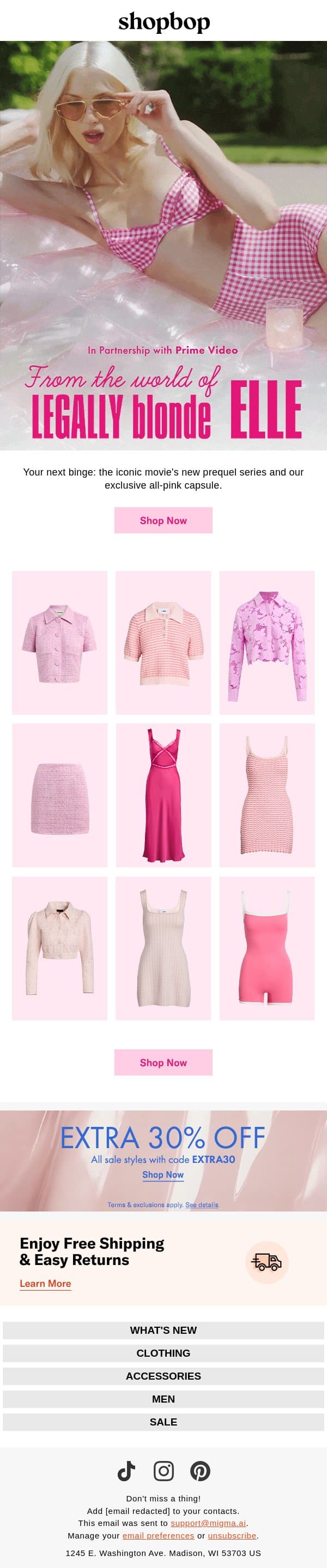 Pretty in pink: ELLE capsule email from Shopbop screenshot