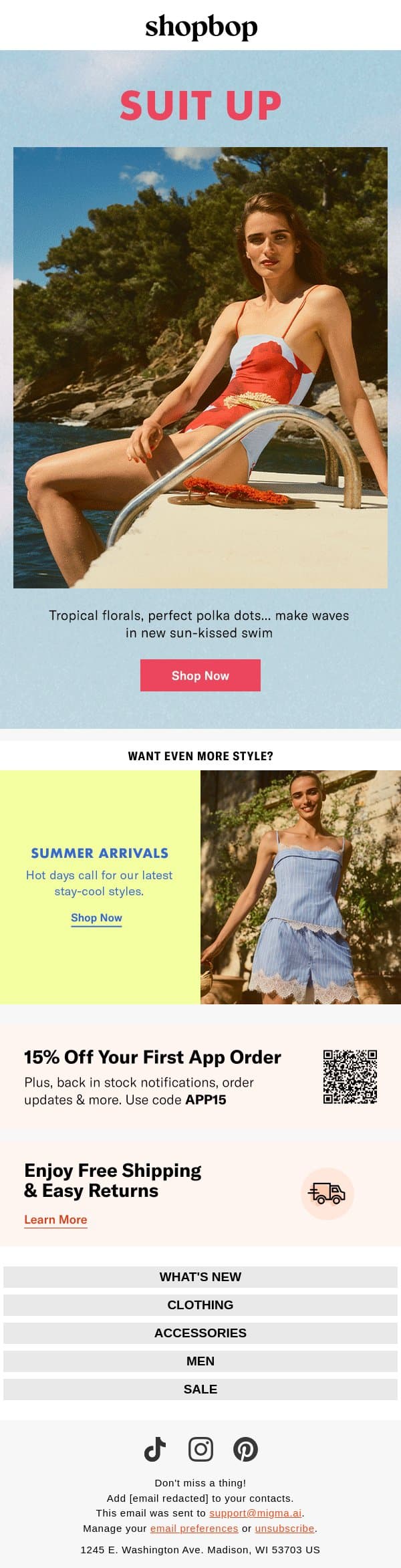 Chic on the beach: new swim email from Shopbop screenshot