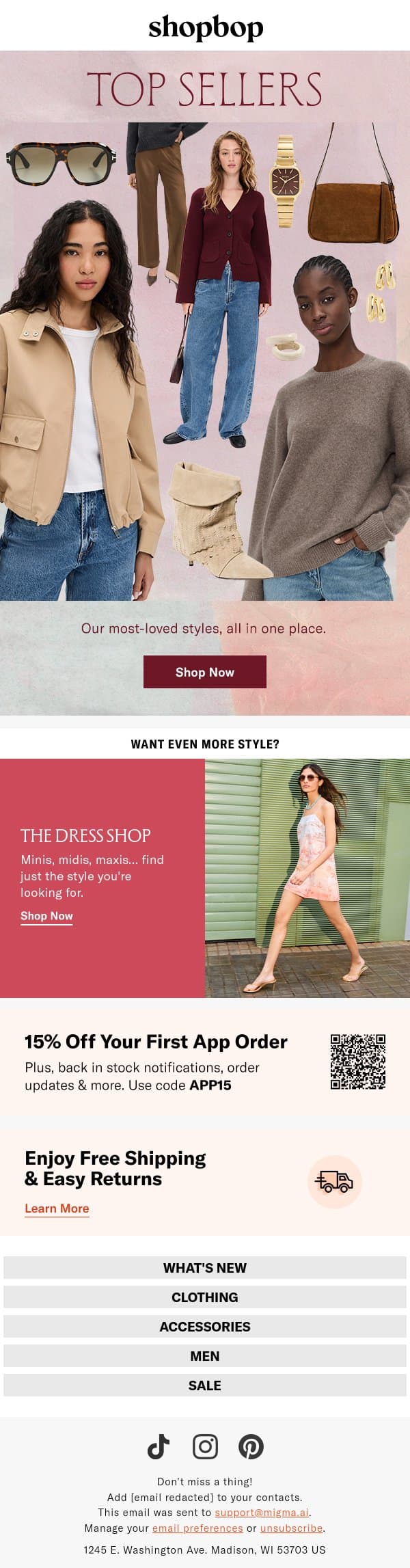 Top sellers (everyone’s obsessed) email from Shopbop screenshot