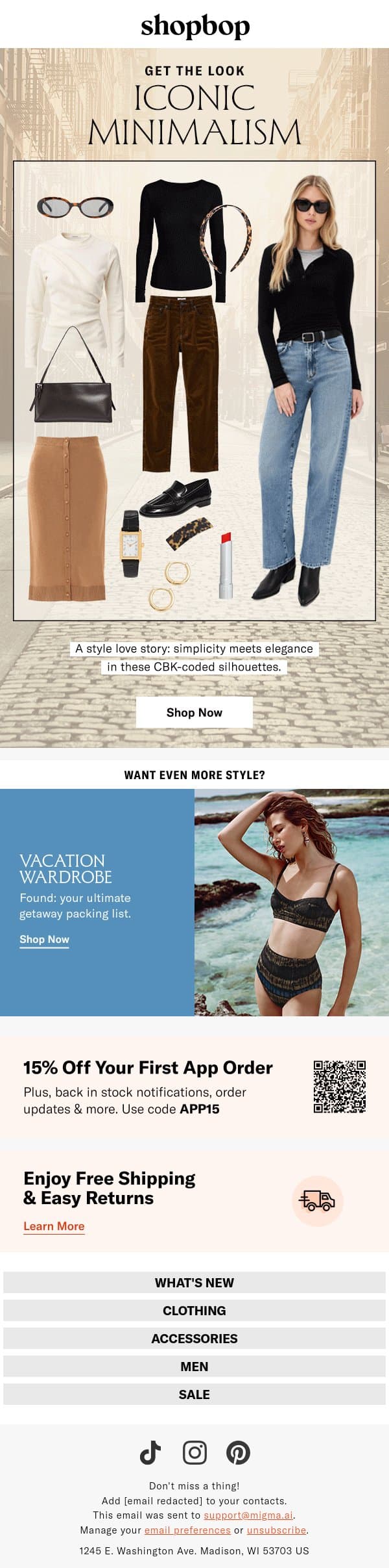 Get the viral CBK-coded look email from Shopbop screenshot
