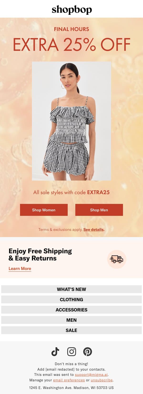 SALE on sale: final hours email from Shopbop screenshot