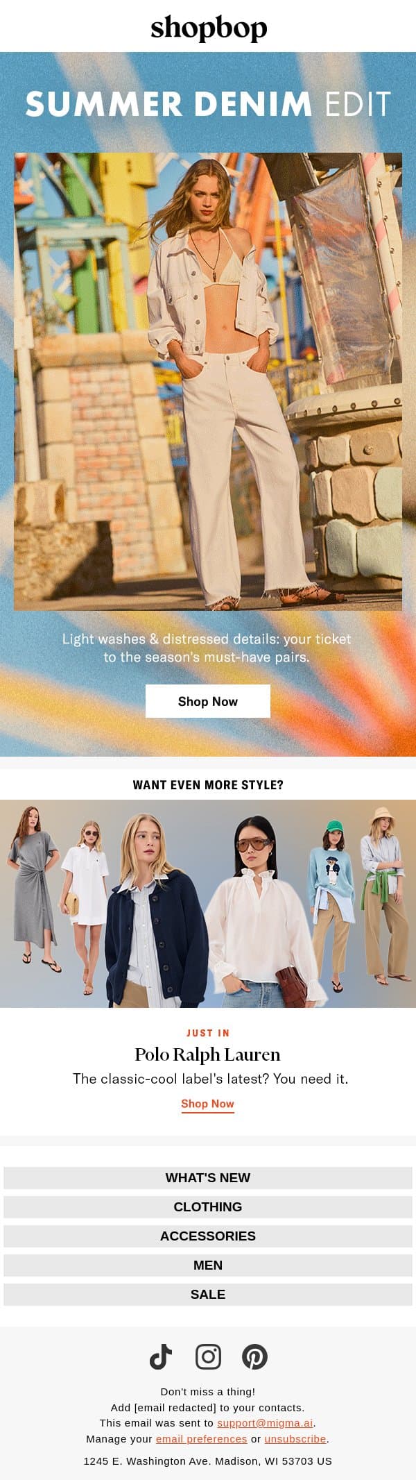 Light-as-air denim email from Shopbop screenshot