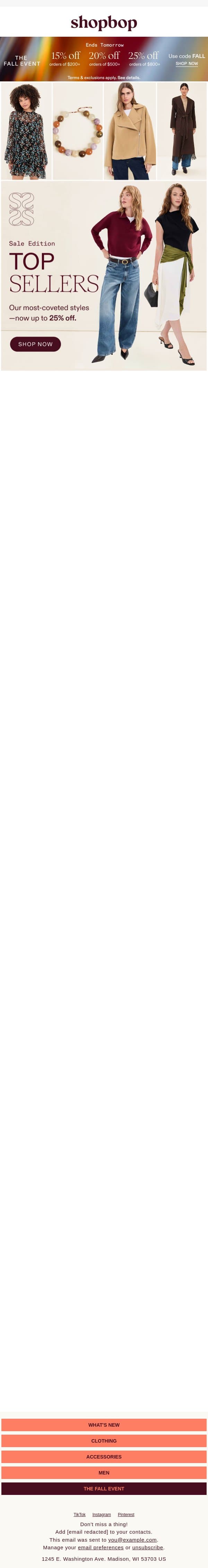 SALE: Everyone’s obsessions email from Shopbop screenshot