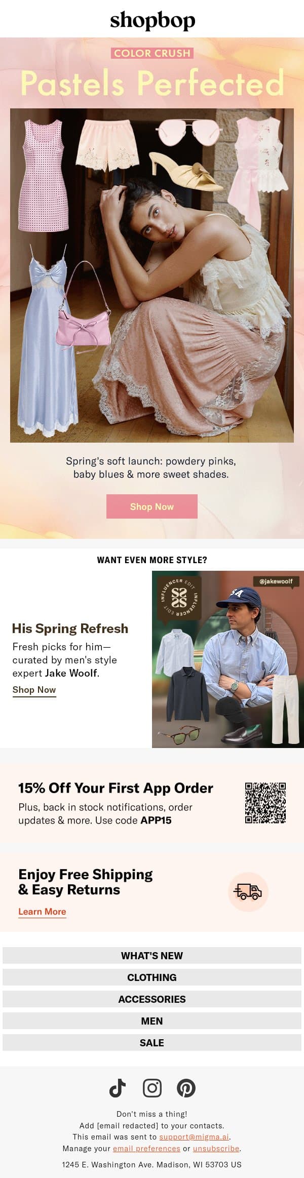 It’s pastel season 🩵 email from Shopbop screenshot