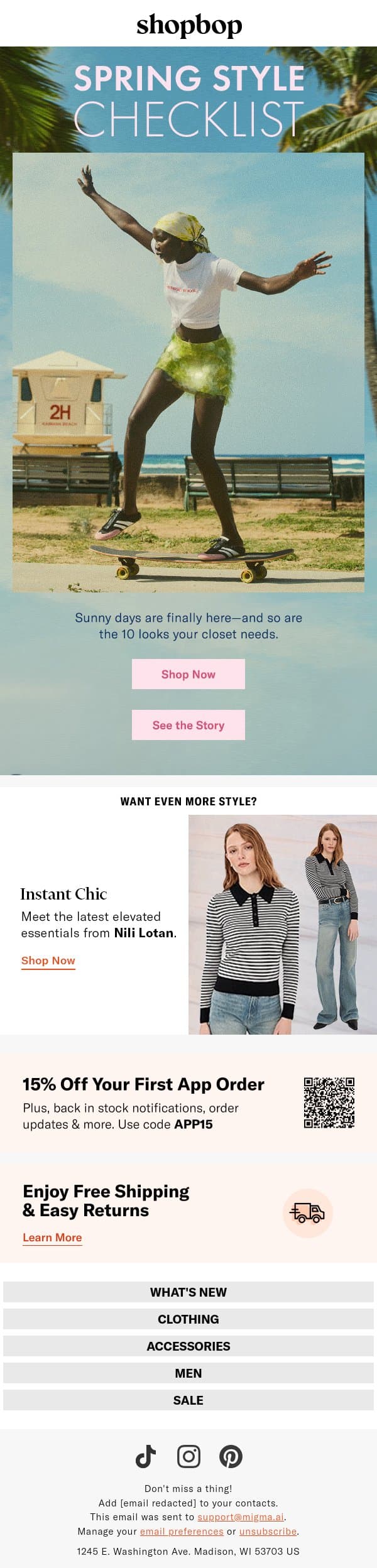 Spring closet? Check. email from Shopbop screenshot