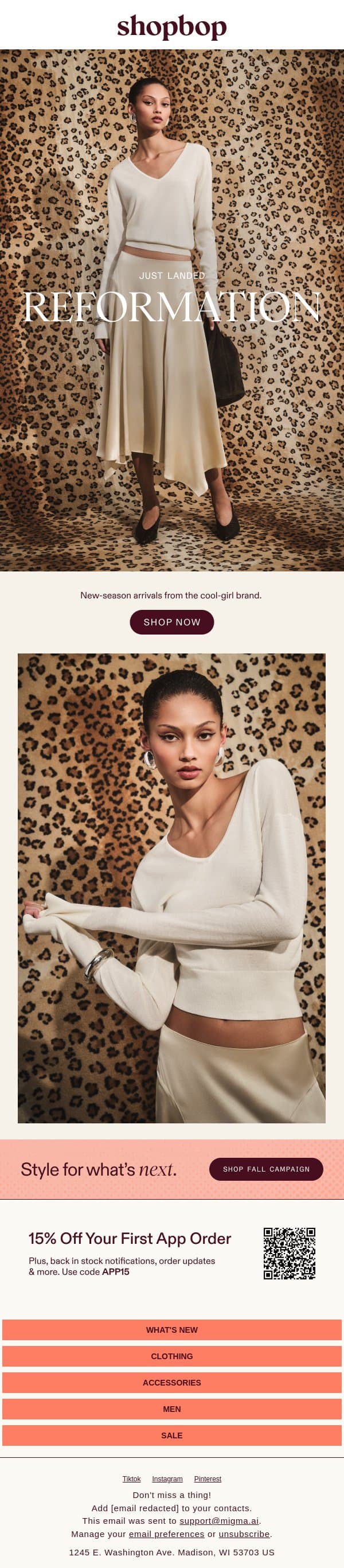 NEW Reformation (shop to it) email from Shopbop screenshot