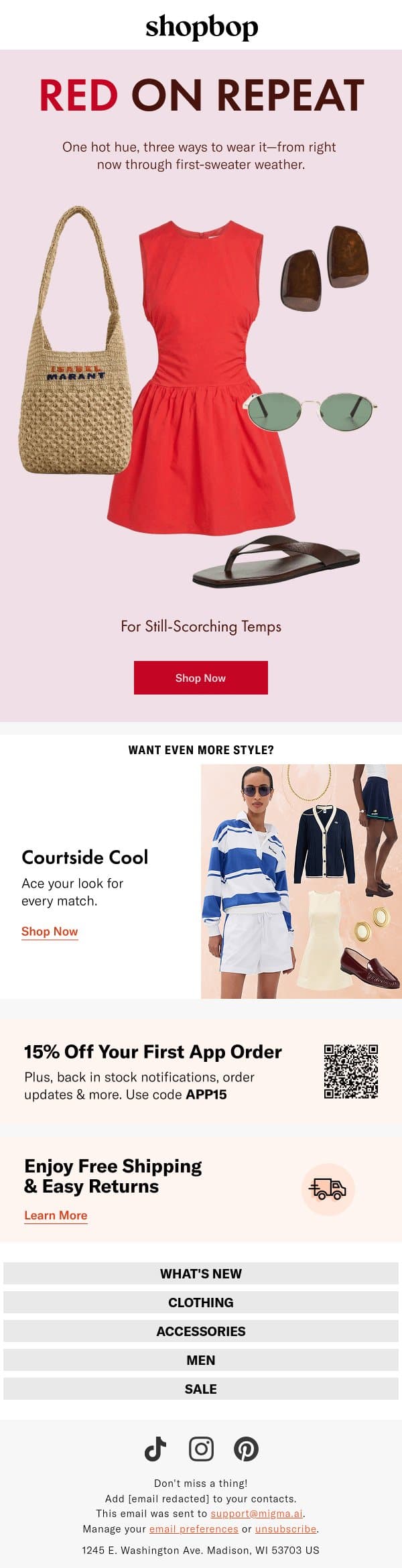 Red alert (it's everywhere) ❤️ email from Shopbop screenshot