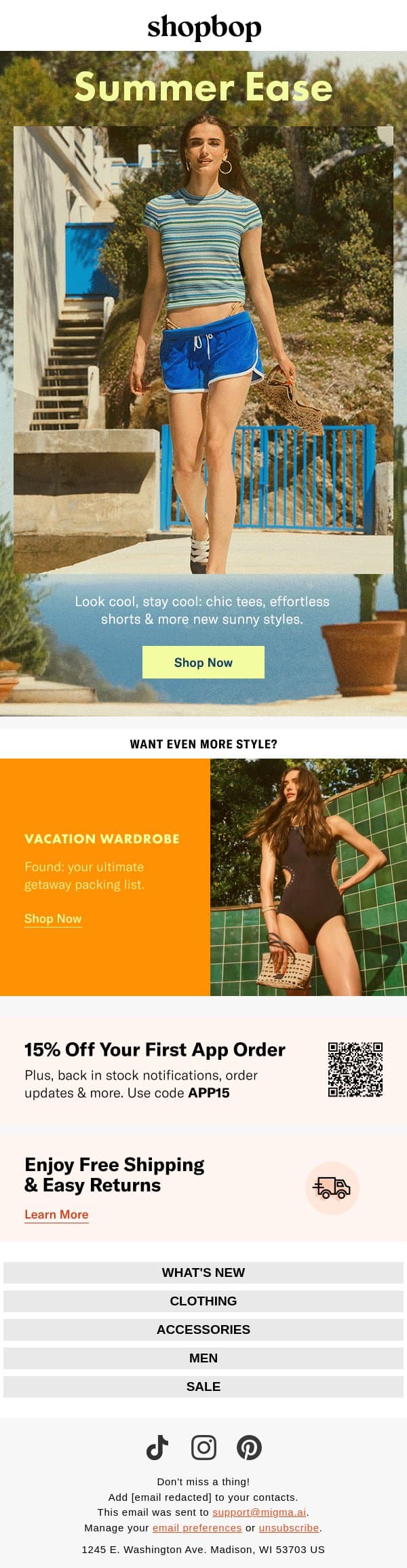 Getting dressed? A breeze email from Shopbop screenshot
