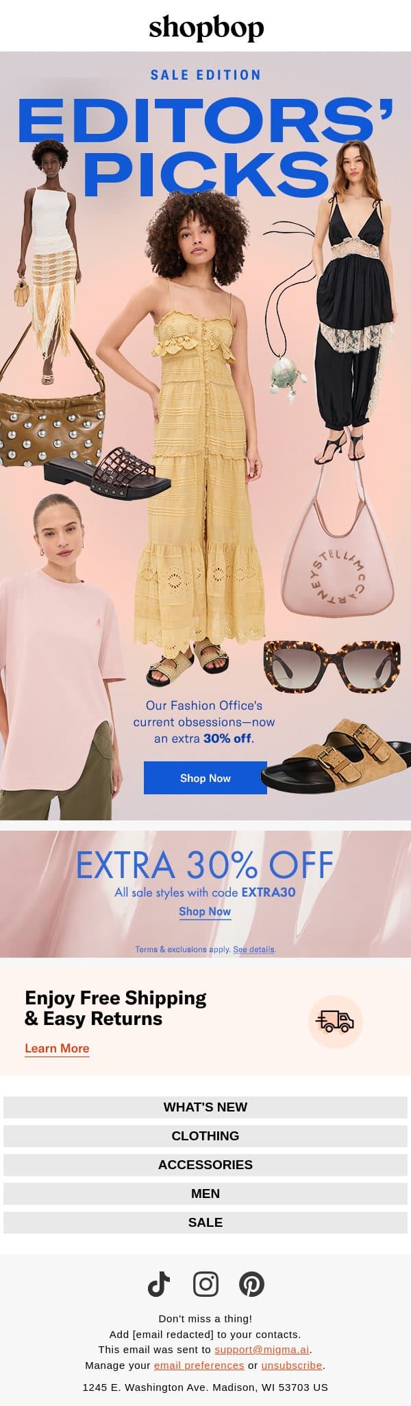 Extra 30% off: editors' picks email from Shopbop screenshot