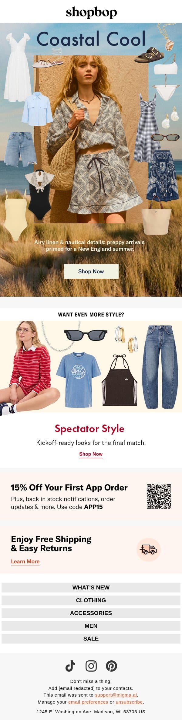 Get the look: coastal prep email from Shopbop screenshot