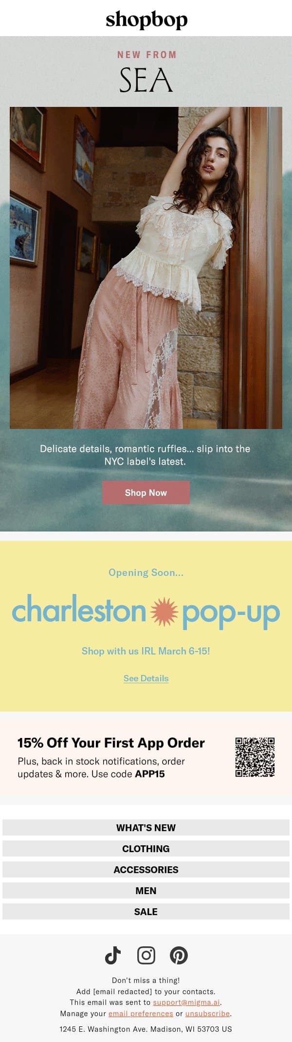 On your wish list: Sea email from Shopbop screenshot
