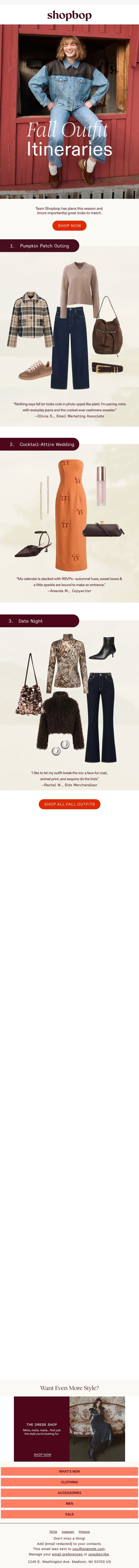 Staffer Picks: fall fits email from Shopbop screenshot