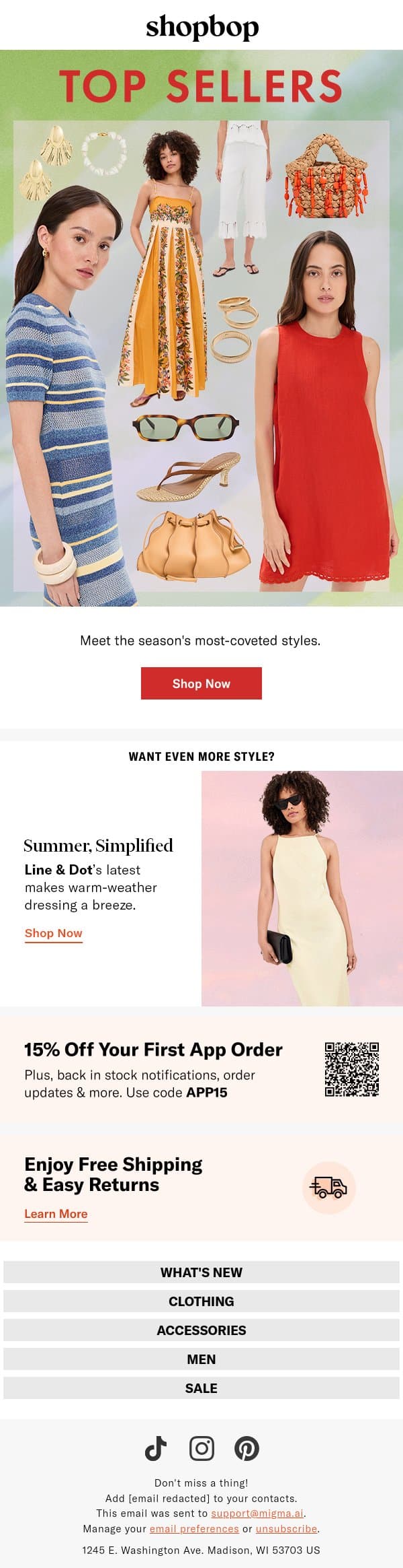The striped dress everyone's buying email from Shopbop screenshot