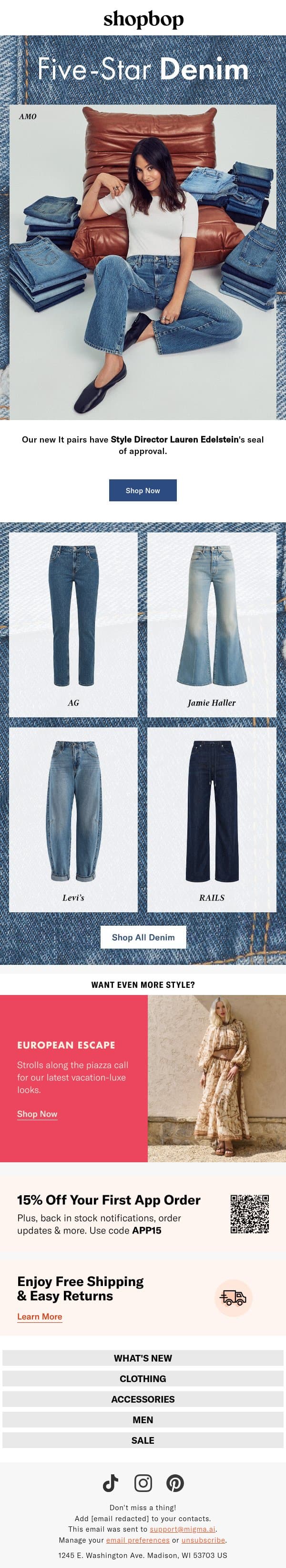 Style Director-approved denim email from Shopbop screenshot