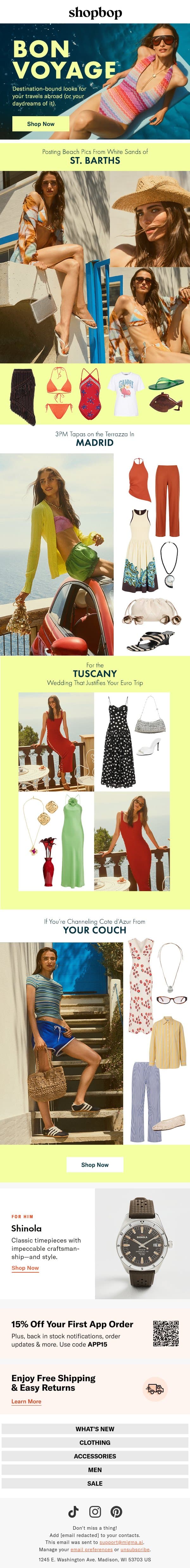 Destination: style paradise email from Shopbop screenshot