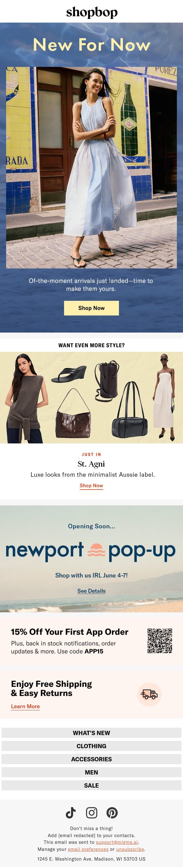 282 arrivals (so new, so now) email from Shopbop screenshot