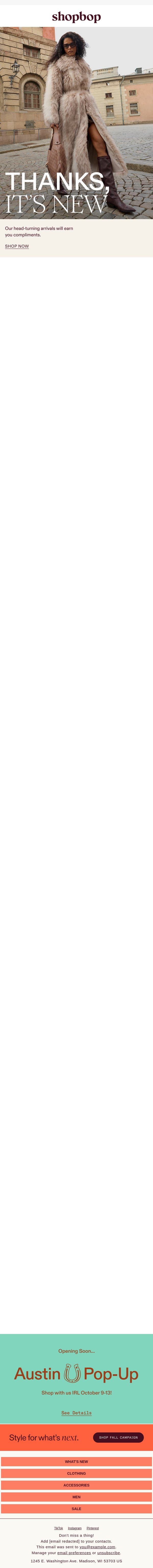 So much NEW (223 styles to be exact) email from Shopbop screenshot