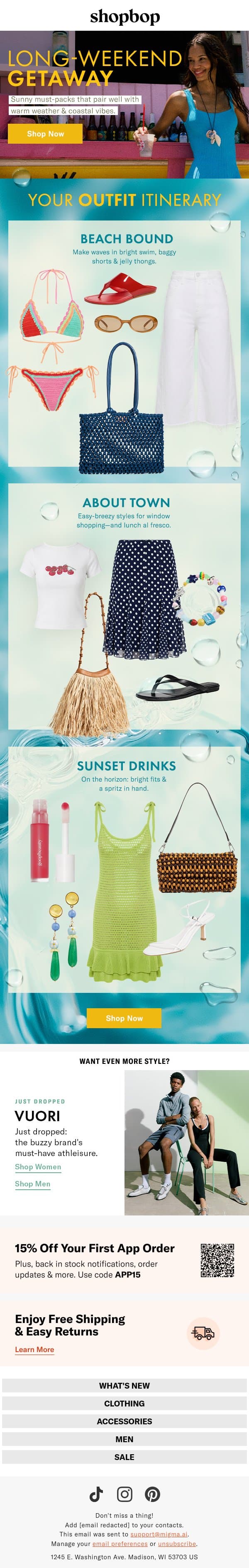 For your long-weekend OOO email from Shopbop screenshot