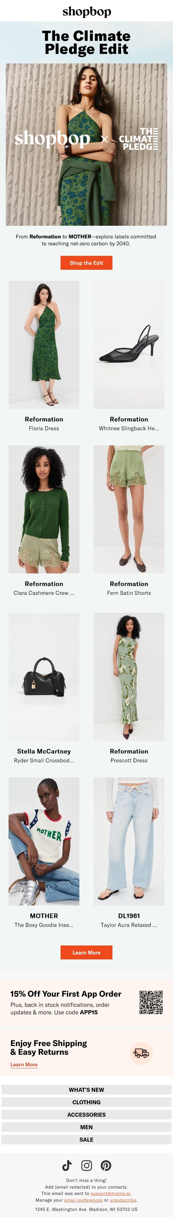 Shopping to feel good about email from Shopbop screenshot