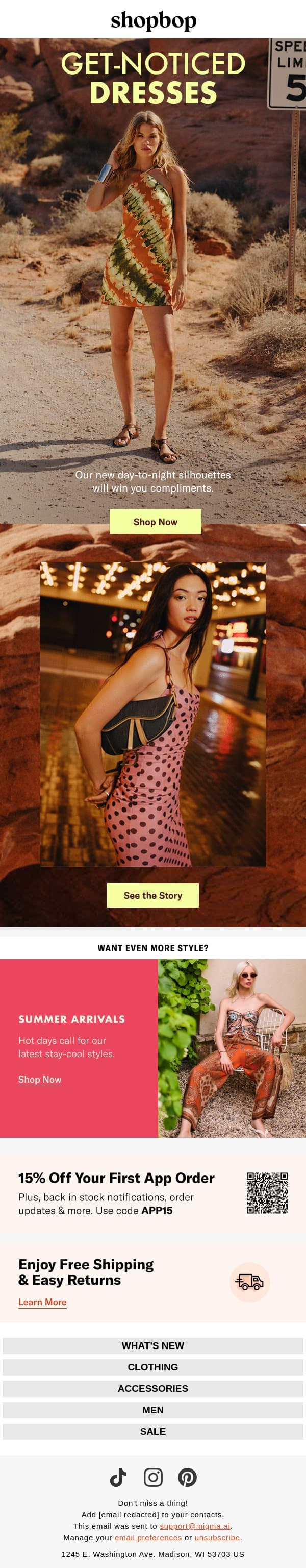The summer of fun dresses email from Shopbop screenshot