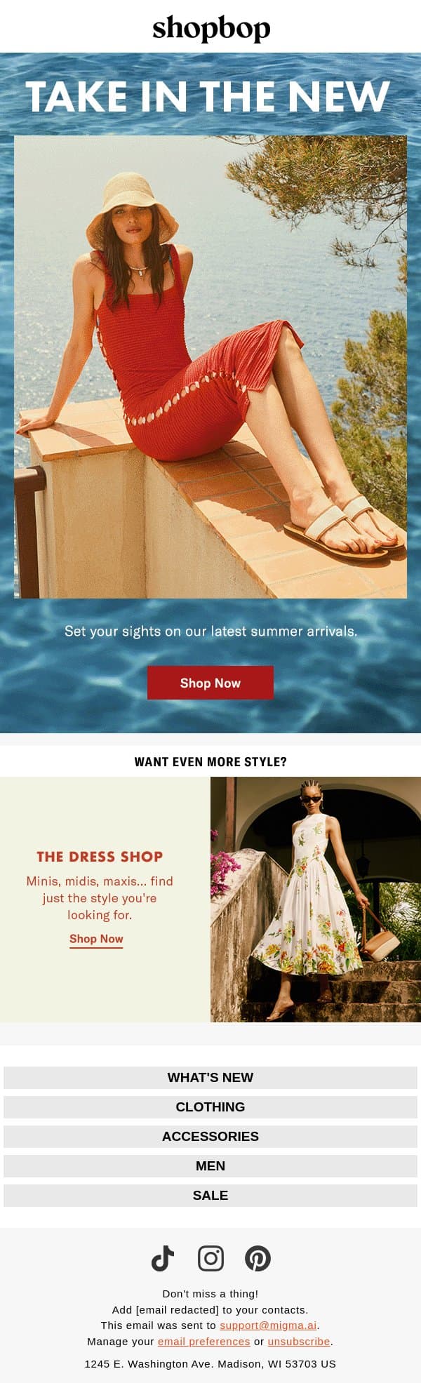 Midweek refresh: 165 arrivals email from Shopbop screenshot