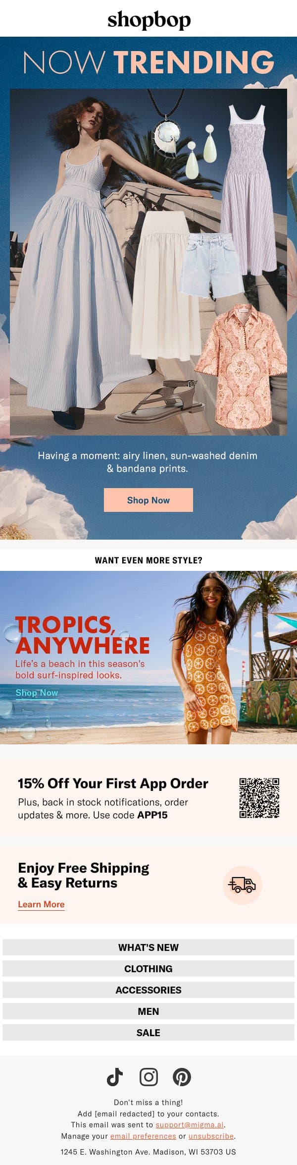 Now trending (& worth the hype) email from Shopbop screenshot