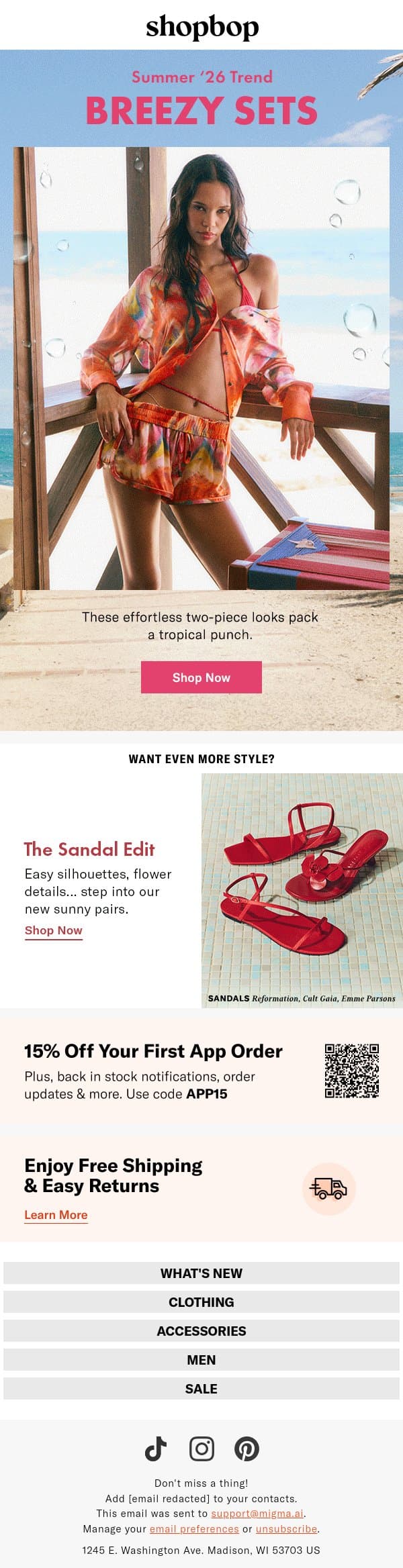 Meet your match: summer sets email from Shopbop screenshot