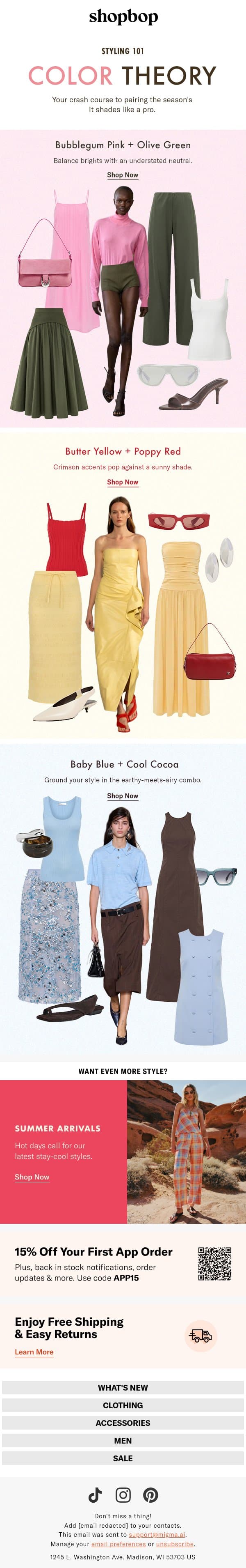 Styling 101: color theory email from Shopbop screenshot