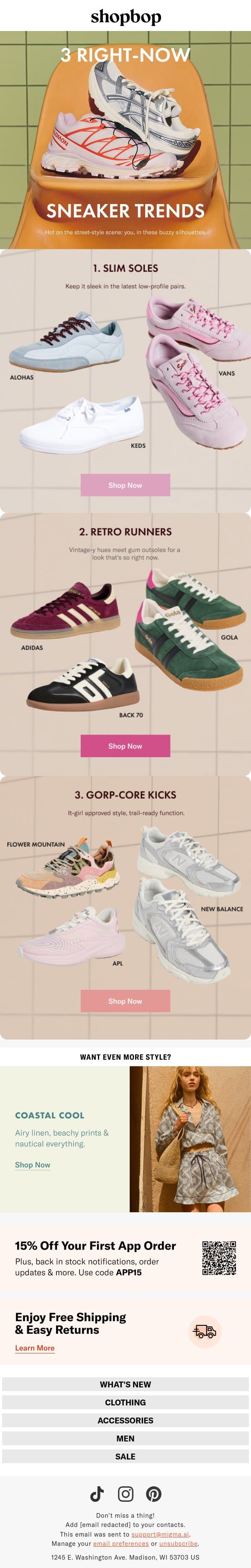 The sneakers on every sidewalk email from Shopbop screenshot