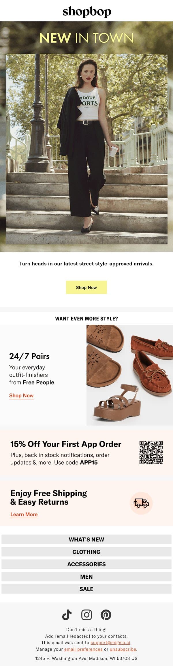 NEW. NEW. NEW. email from Shopbop screenshot