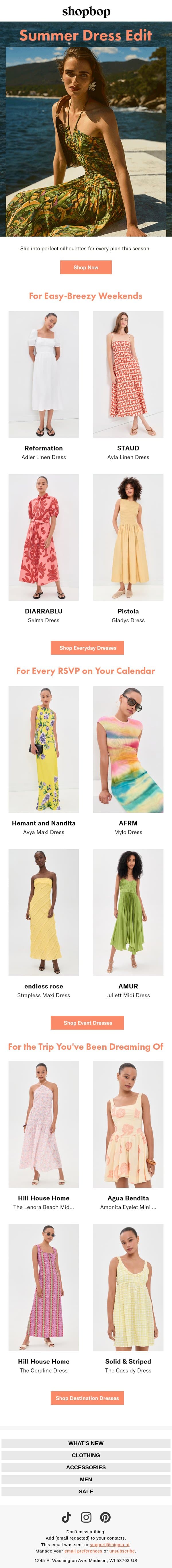 Summer dress code email from Shopbop screenshot