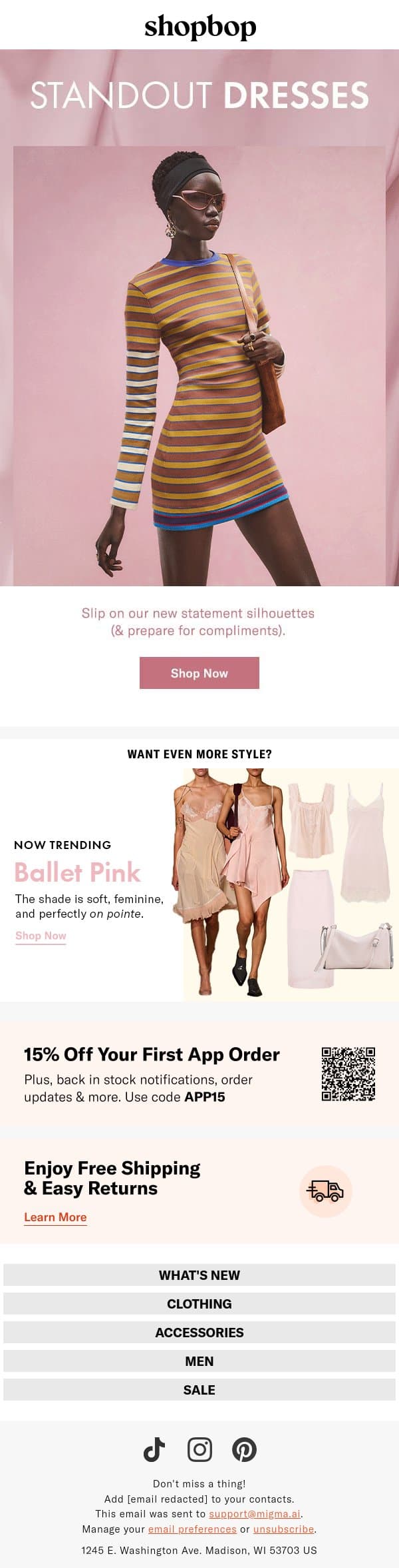 Your 5 second fit: dresses email from Shopbop screenshot